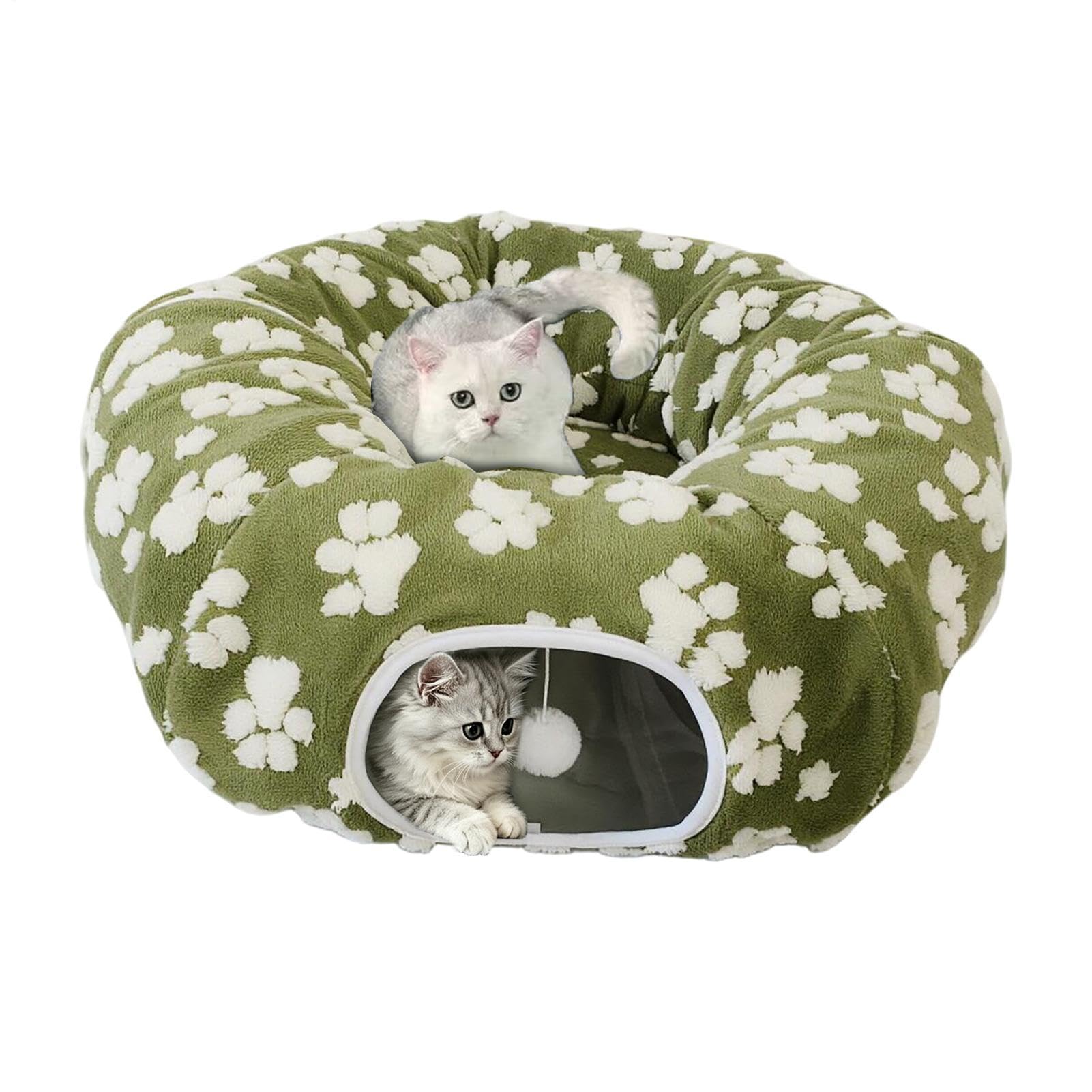 Generisch Donut Gato Con Pelota De Peluche Cálido Plegable Protección antivuelco Juego | Túnel de gato redondo cama para gatitos conejos perros pequeños piso interior casa sala de estar dormitorio balcón esquina