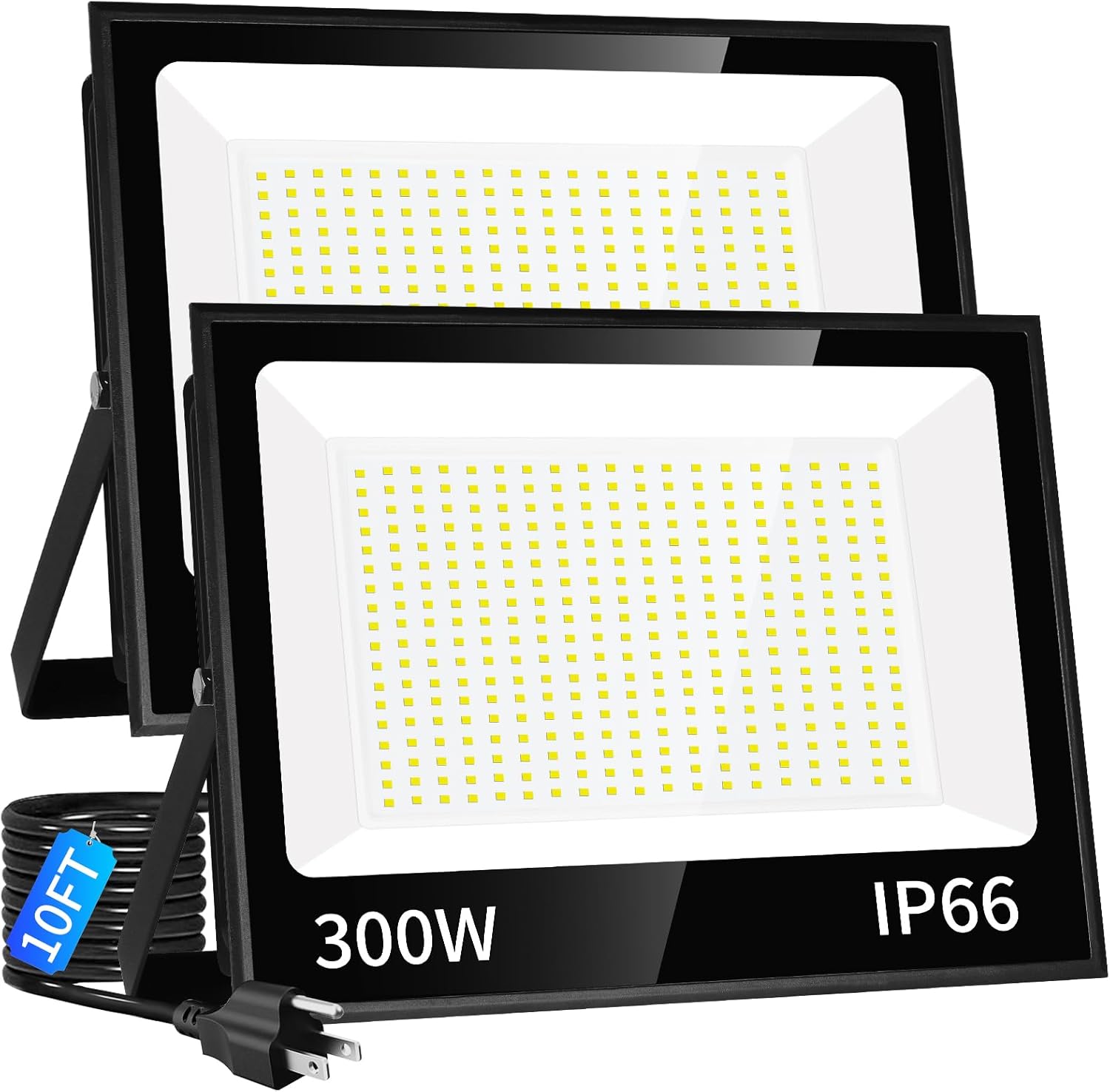 300W LED Flood Light Outdoor with Plug, 36000LM Ultra Brighter Security Light, IP66 Waterproof Exterior Plug in Floodlight, 5000K Daylight White for Lawn Yard Garden Stadium(2 Pack) 300W-2 Pack