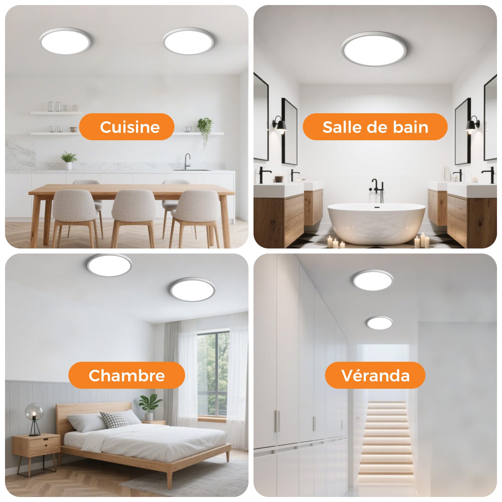 Plafonnier LED 22cm, Lampe de Plafond 18W 2400LM, 2700K-6500K 5 Températures de Couleur, Luminaire Plafond Rond Moderne, Éclairage Intérieur pour Chambre Cuisine Salon Couloir Bureau Entrée