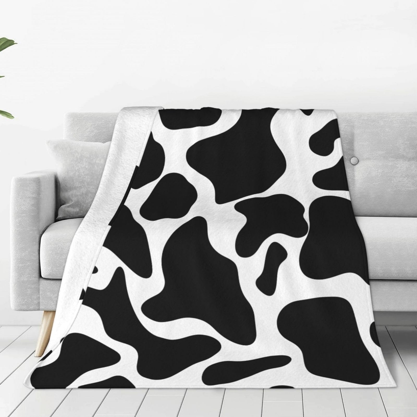 KLOPH Cow spot Throw Blanket 60"x50" Flannel Fluffy Warm Blanket for Couch, Reversible Plush Blankets for Bed, Comfy Fuzzy Blanket for Sofa, Plush Lightweight-Blankets for All Season