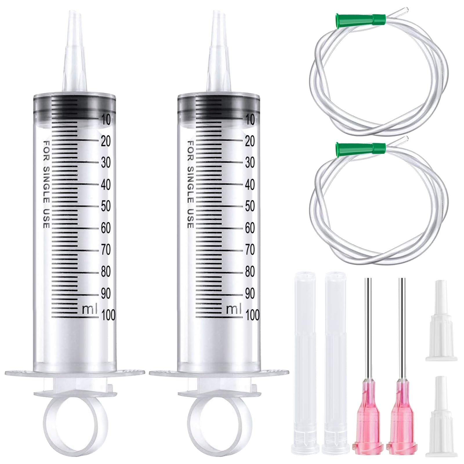 Spritzen mit Schlauch, 100ml Spritze mit 20G Nadel Stumpfe Einwegspritzen Kolostrum Spritzen Wiederverwendbare Kunststoffspritzen für Labor, Garten und Industrie