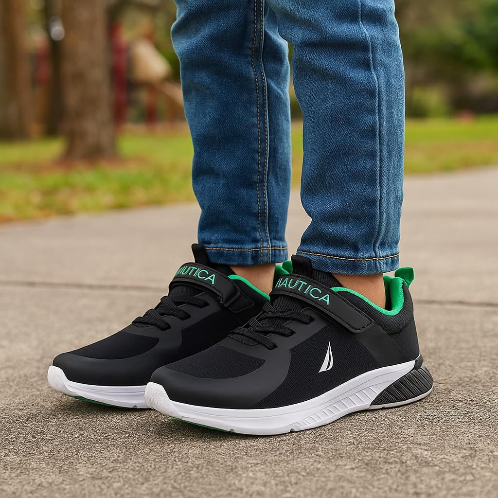 Nautica Kids Boys Sneakers – Youth Athletic Running Shoe with One-Strap Bungee Design | Little Kid/Big Kid Sizes Performance & Style