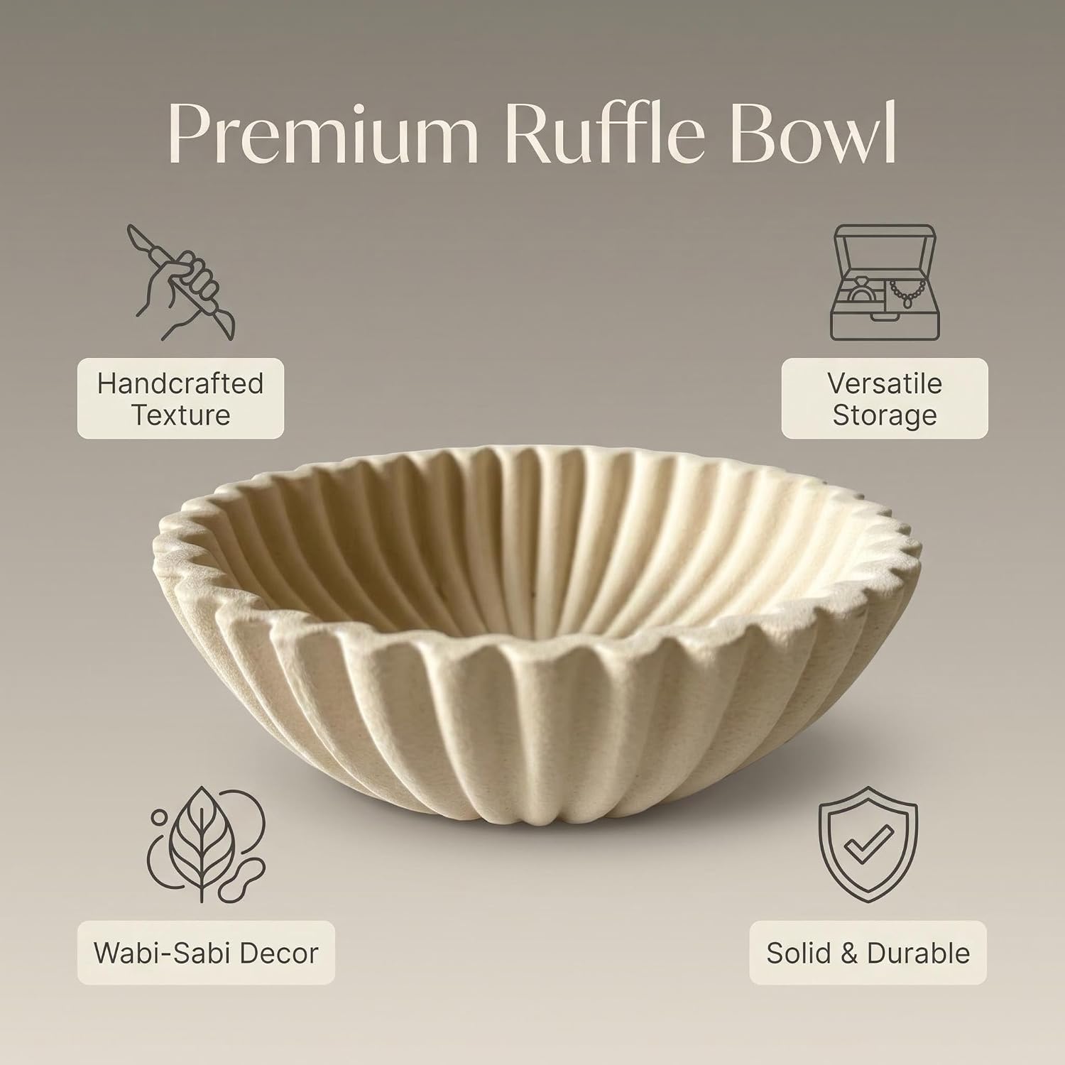 Resin Decorative Bowl, Beige | Handmade, Pleated Imitation Stone, Modern Home Decoration, Multi-Purpose Use, Coffee Table Kitchen Foyer Dining