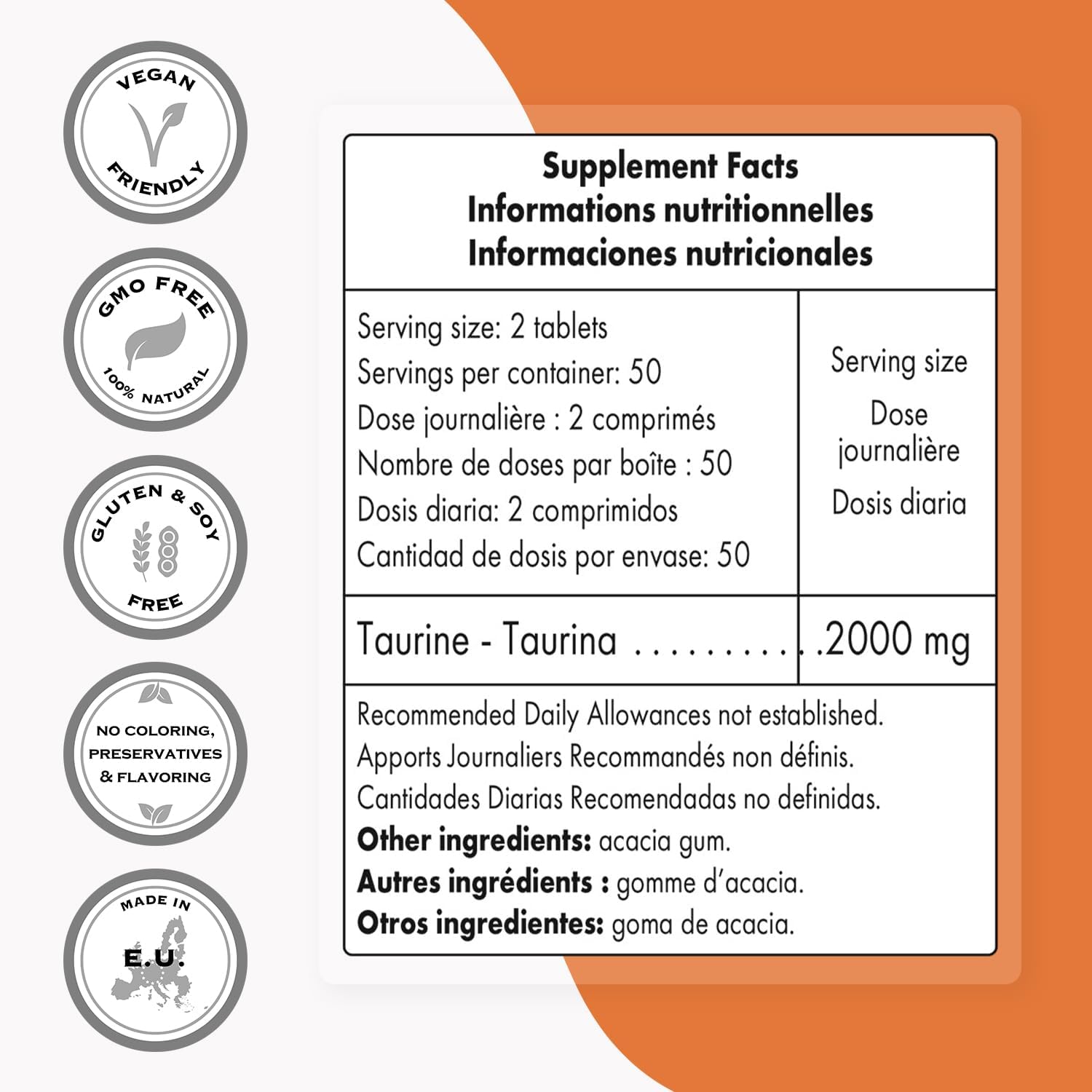 Supersmart - Taurine Supplement 2000mg per Day (High Strength) - Amino Acid - Sport Nutrition | Non-GMO & Gluten Free - 100 Tablets - Image 3