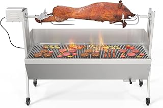 ROVSUN 46" Rotisserie Grill Kit, Pig Lamb Spit Roaster Stand Electric Rotisserie Grill 176 Lbs Capacity w/Wind Baffle Lockable Wheels Adjustable Height, BBQ Spit Rod for Outdoor Party Camping