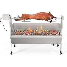 ROVSUN Rotisserie Grill with Windscreen, 46 Inch 176 Lbs Capacity, BBQ Outdoor Pig Lamb Goat Charcoal Spit Roaster, Stainless Steel Rotisserie Grill for Camping Barbecue Party