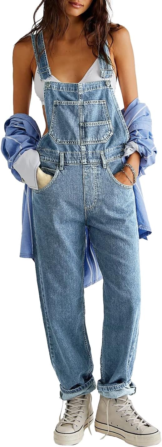 Women's Casual Denim Jean Overalls Loose Baggy Jumpsuit Romper Harem Pants - Image 2