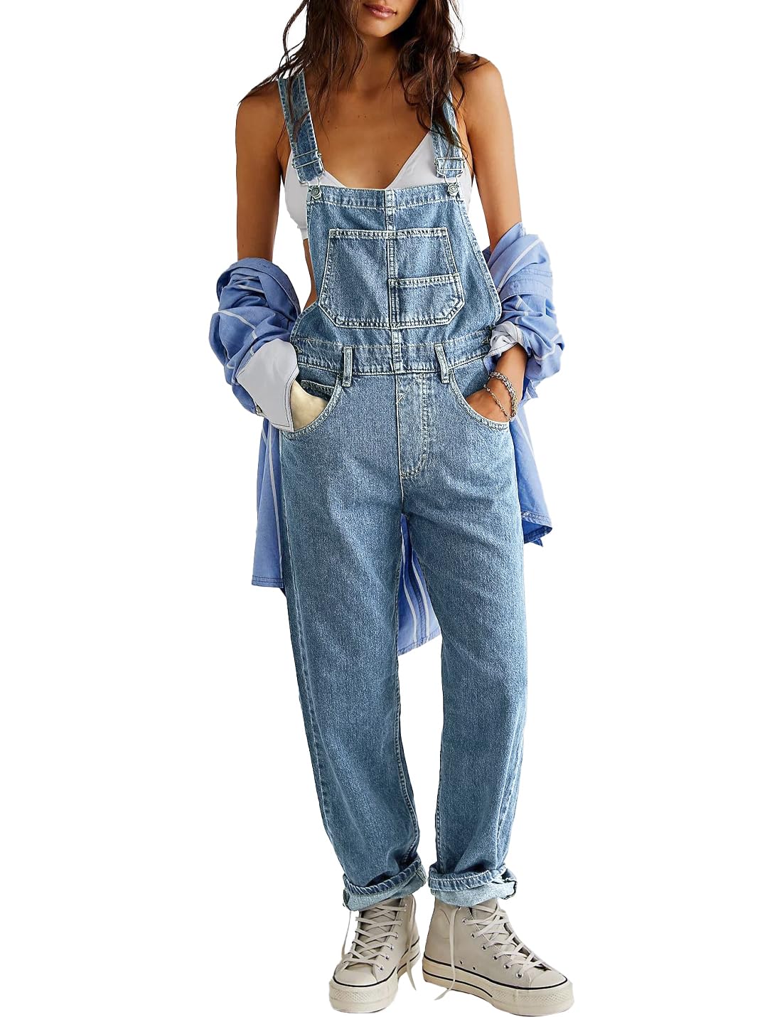 Salopette décontractée en denim pour femme - Bretelles réglables - Salopette baggy - Combinaison sarouel