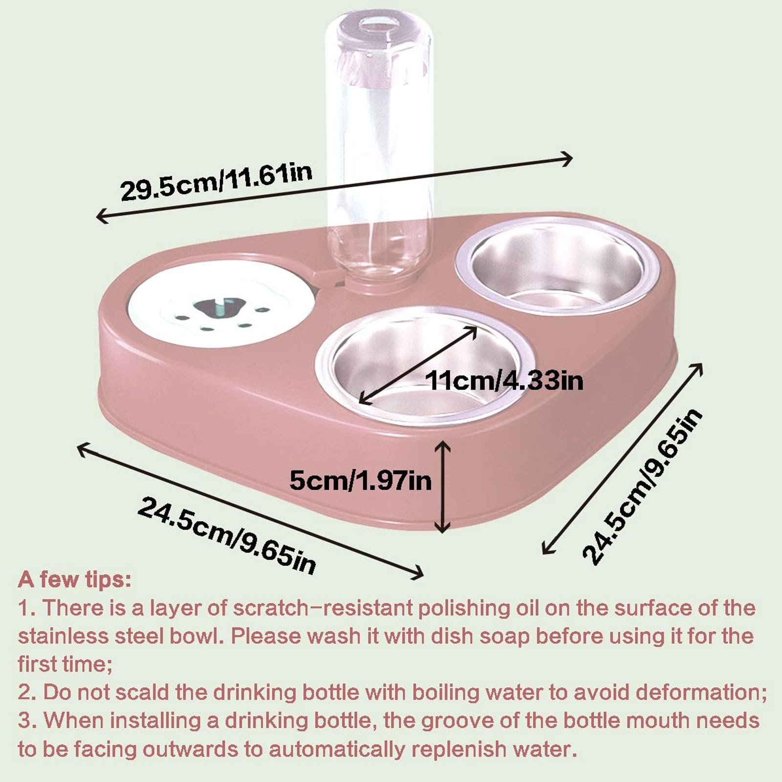 Comedero for Gatos de Acero Inoxidable 3 en 1, Doble, con depósito automático Agua for Perros y(Pink)