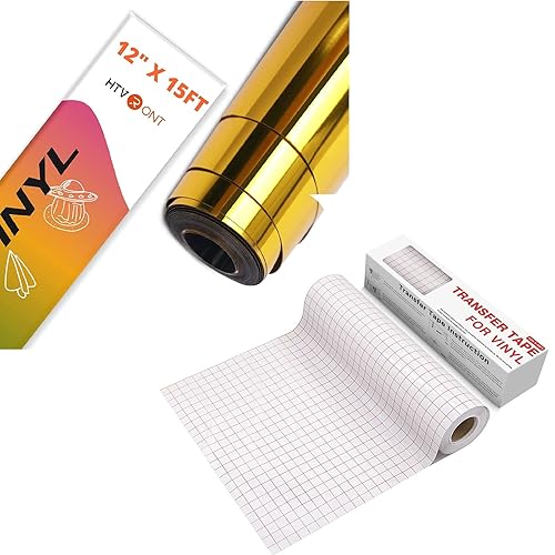 YRYM HT Rollo de cinta de vinilo de transferencia de 12 x 50 pies + vinilo cromado dorado de 12 pulgadas x 15 pies