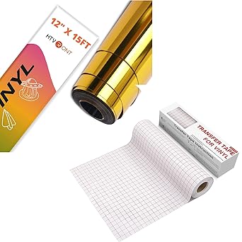 YRYM HT Vinyl Transfer Paper Tape Roll-12 x 50 FT + 12" x 15FT Gold Chrome Vinyl