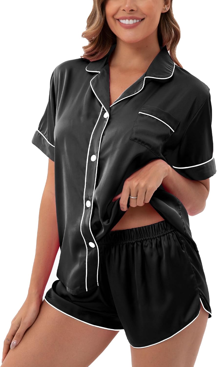 UMBY Womens’ Silk Satin Pajama Short Sets 2 Piece Silk Pjs Set Cozy Sleepwear Sexy Summer Pajamas set