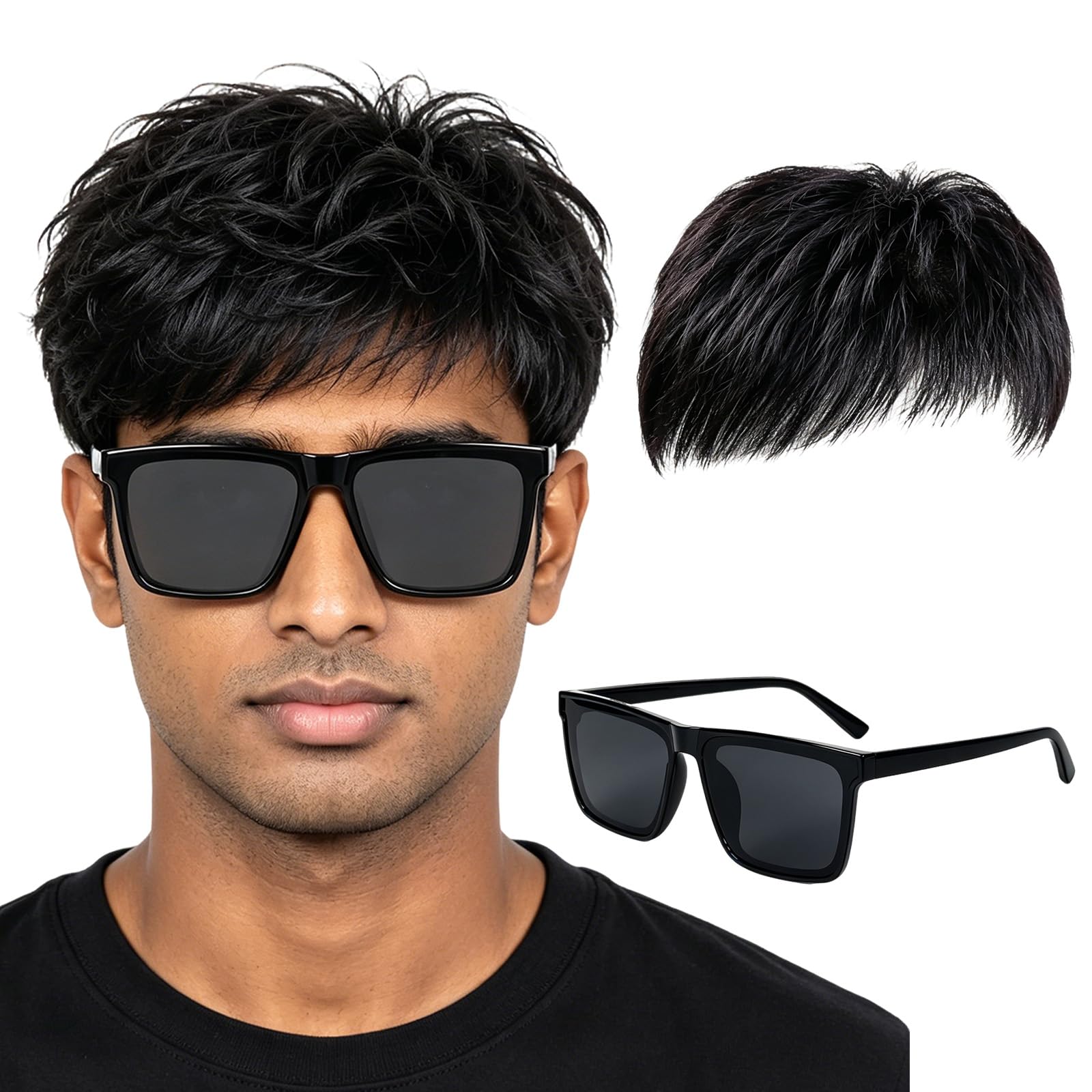 1PCS Hair Wig for Men 1 Sun Glassesfor Man, Hair Patch for Man | Fluffy Short Hair Piece Covers Bald Spot Thin Hair, Sunglasses for Men Stylish, Lightweight Comfy, Daily Styling for Men-picture-50