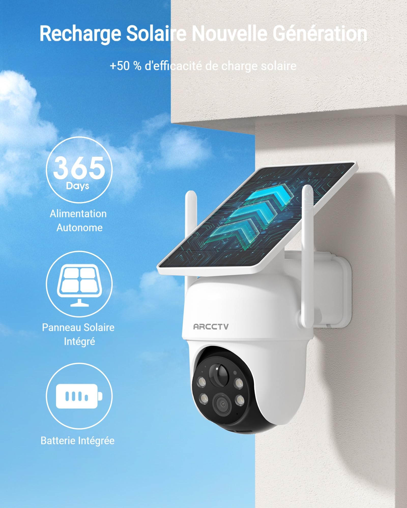 ARCCTV【4MP+360°】Kit Caméra Surveillance WiFi Extérieur, 6CH WiFi-NVR Camera