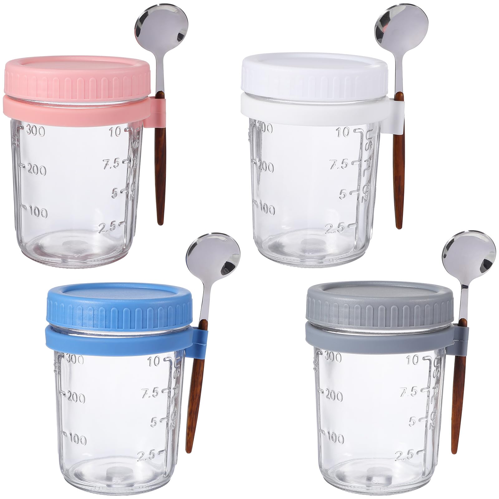 Beaupretty 4 Stück Vorratsglas mit Deckel und Löffel 400ml aus Glas und Silikon Luftdicht und Praktisch für Küche und Büro Stilvoll und Einfach zu Halten