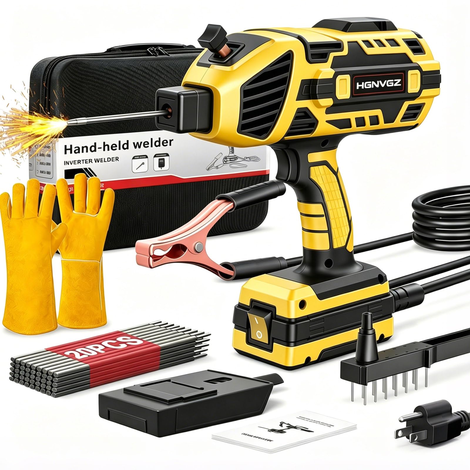 Welding Machine Handheld,20-140A 110V Portable Stick Welder 20pcs Rods,IGBT Hand Held Welder Machine withHot Start Arc Force Anti-stick ARC Welder Gun,6 Variable Current Adjustment (Yellow)