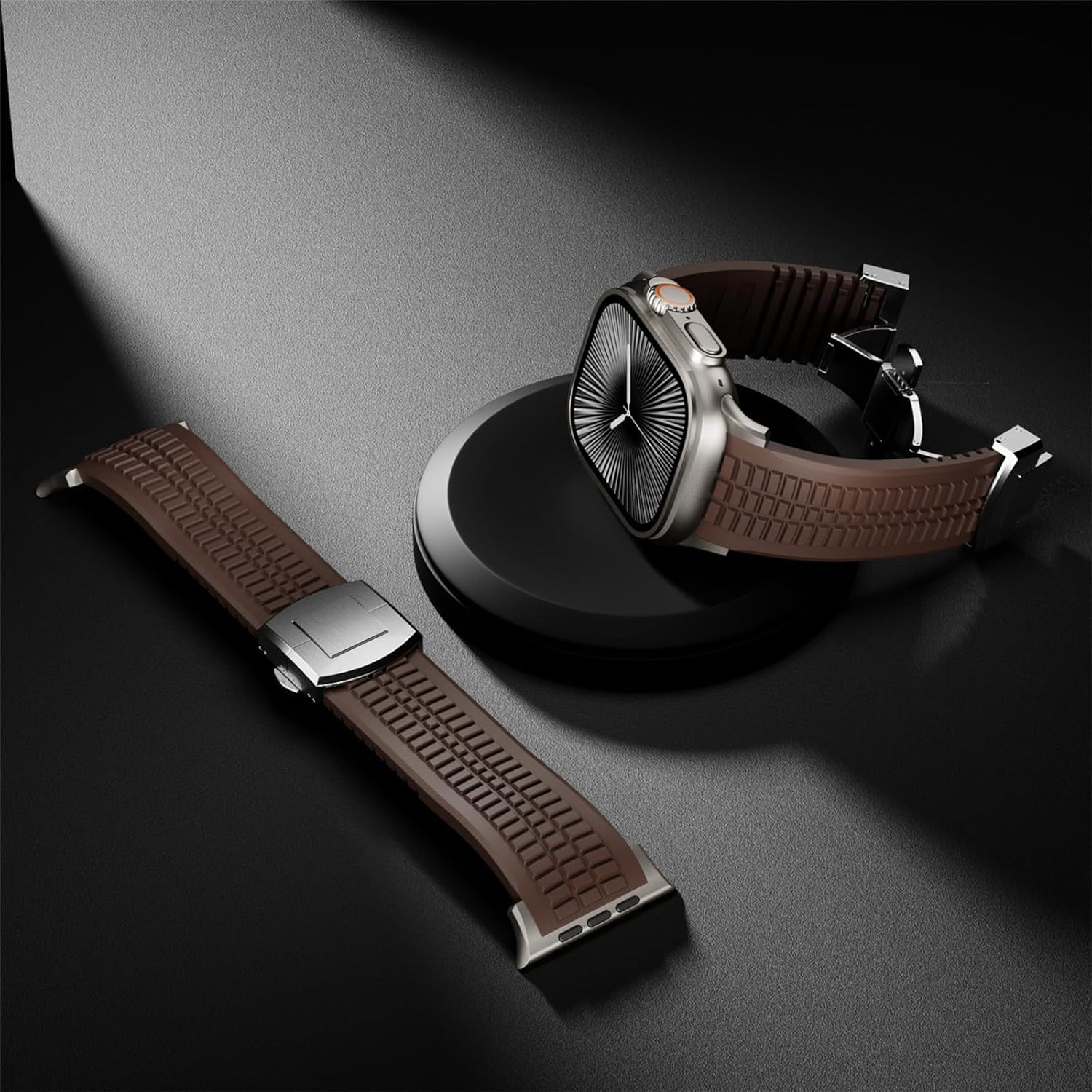 Silicone Band with Push Button Butterfly Clasp for Apple Watch Ultra 3 2 1 49mm 46mm 45mm 44mm, Waterproof Sport Strap Stainless Steel Deployment Buckle , Rugged iWatch Band for Men Large Wrist , Compatible with Series 11-7 SE