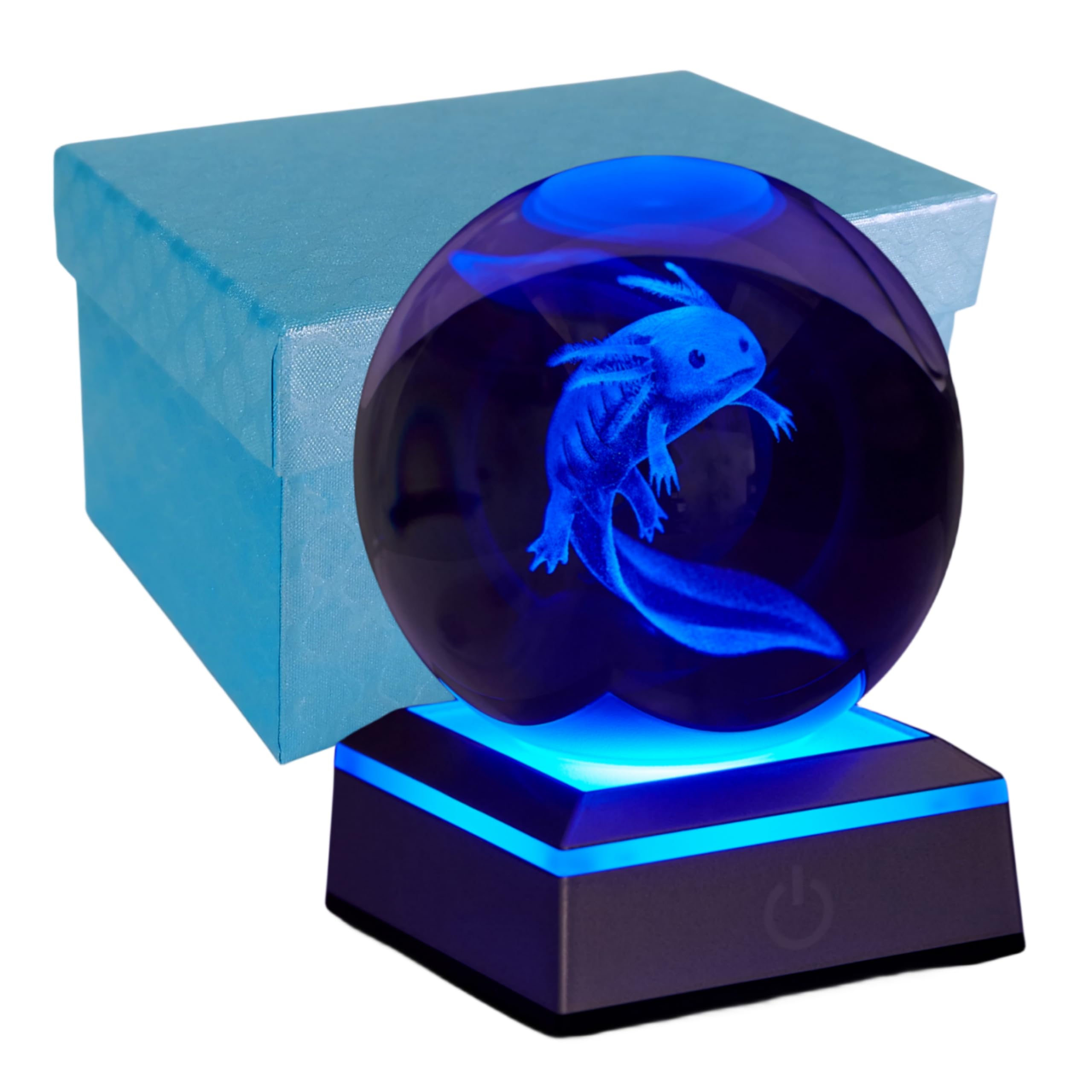3D Axolotl Crystal Ball Night Light, Upgraded 3.15 Inch Glass Ball Axolotl Lamp with LED Base, Birthday Holiday Xmas Gifts for Boys Girls Friends (Axolotl D)