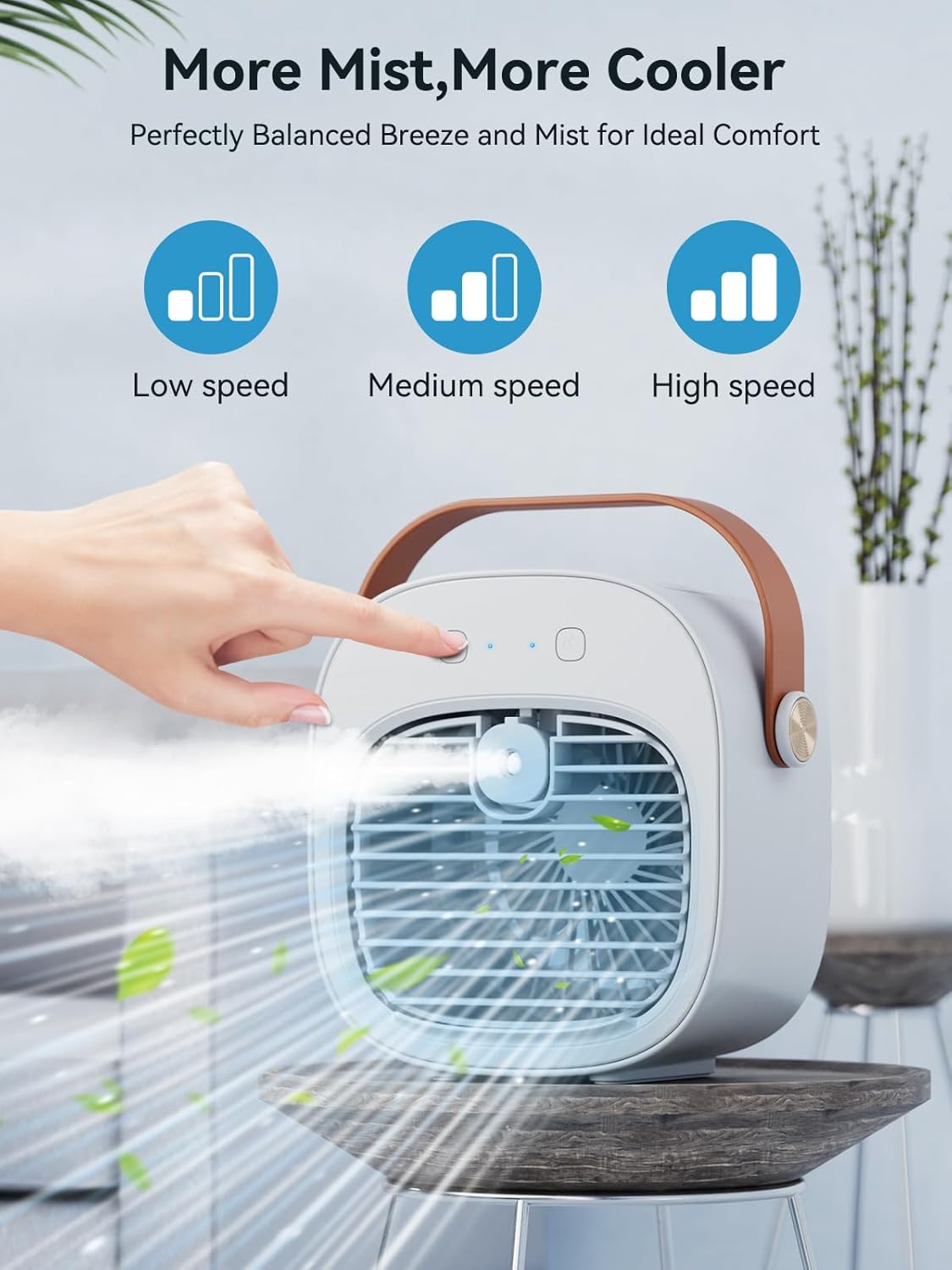 Portable Air Conditioner -5200mAh Rechargeable Mini Air Conditioner with 3 Speed Settings, 5-10 Hours Runtime,Quiet Desk Cooling Fan, Personal Air Cooler for Home, Bedroom, Travel, Office, Outdoor