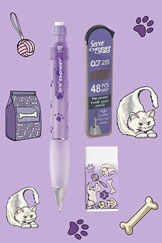 Serve Doğa Desenli Deep Kalem, Deep Silgi ve Deep Min, 0.7 mm, Lavanta