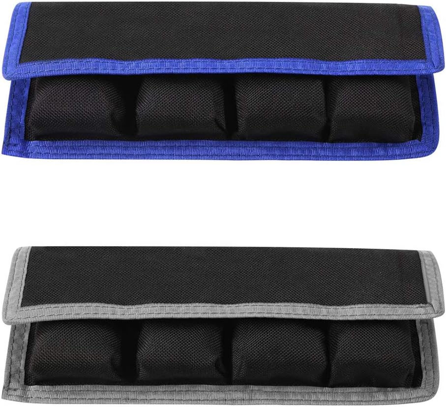 Meking 2 Pcs DSLR Battery Case Holder Storage Bag (4 Pocket) for AA/AAA Battery and Canon LP-E6 LP-E8 LP-E10 LP-E12, Nikon EN-EL14 EN-EL15, Sony NP-FW50 NP-F550 NP-FM500H (Gray+Blue)