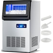 Commercial Ice Maker, 109 Lbs/24H Countertop Ice Maker Machine Commercial Ice Machine Freestanding Stainless Steel Upon Counter Ice Maker(109Lbs/24H)