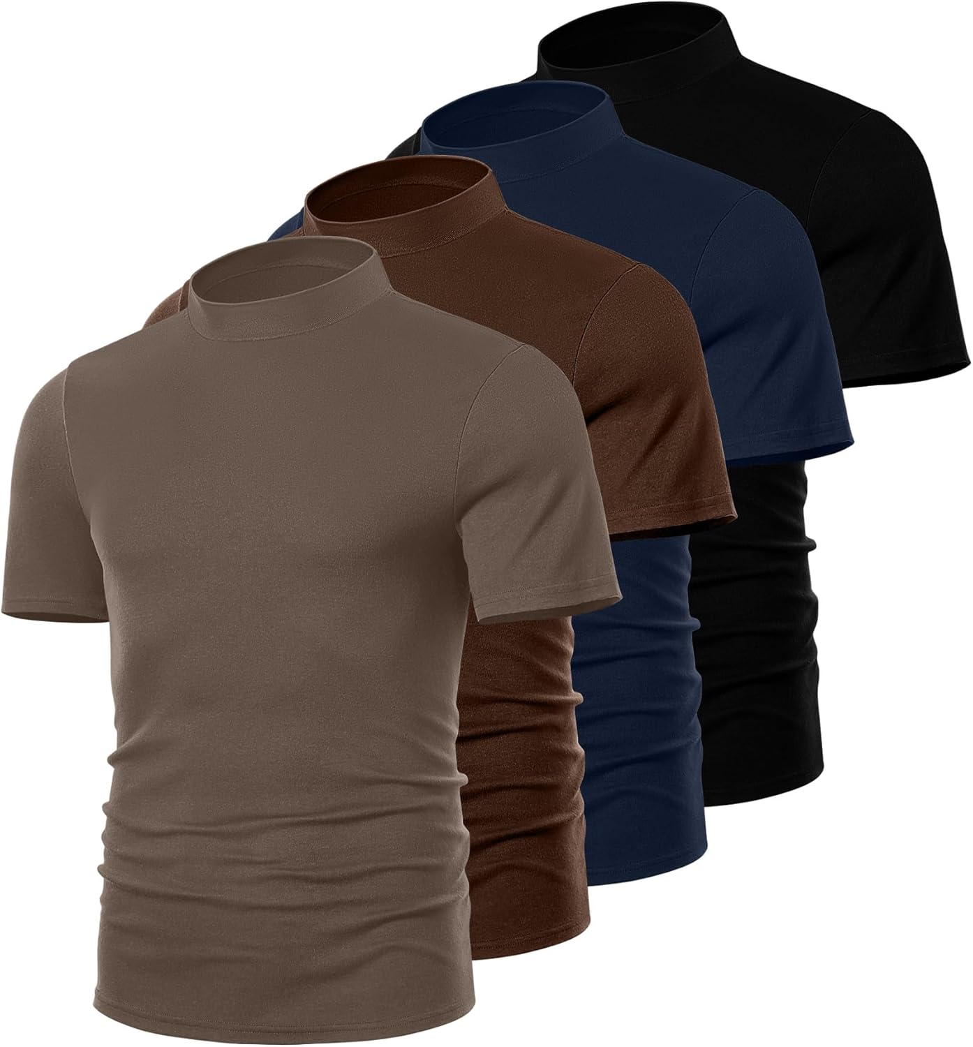Ficerd 4 Pack Men's Mock Neck T Shirts, Short Sleeve Mock Turtleneck Undershirt Pullover Basic Tops Causal Solid Tee for Men - Image 3