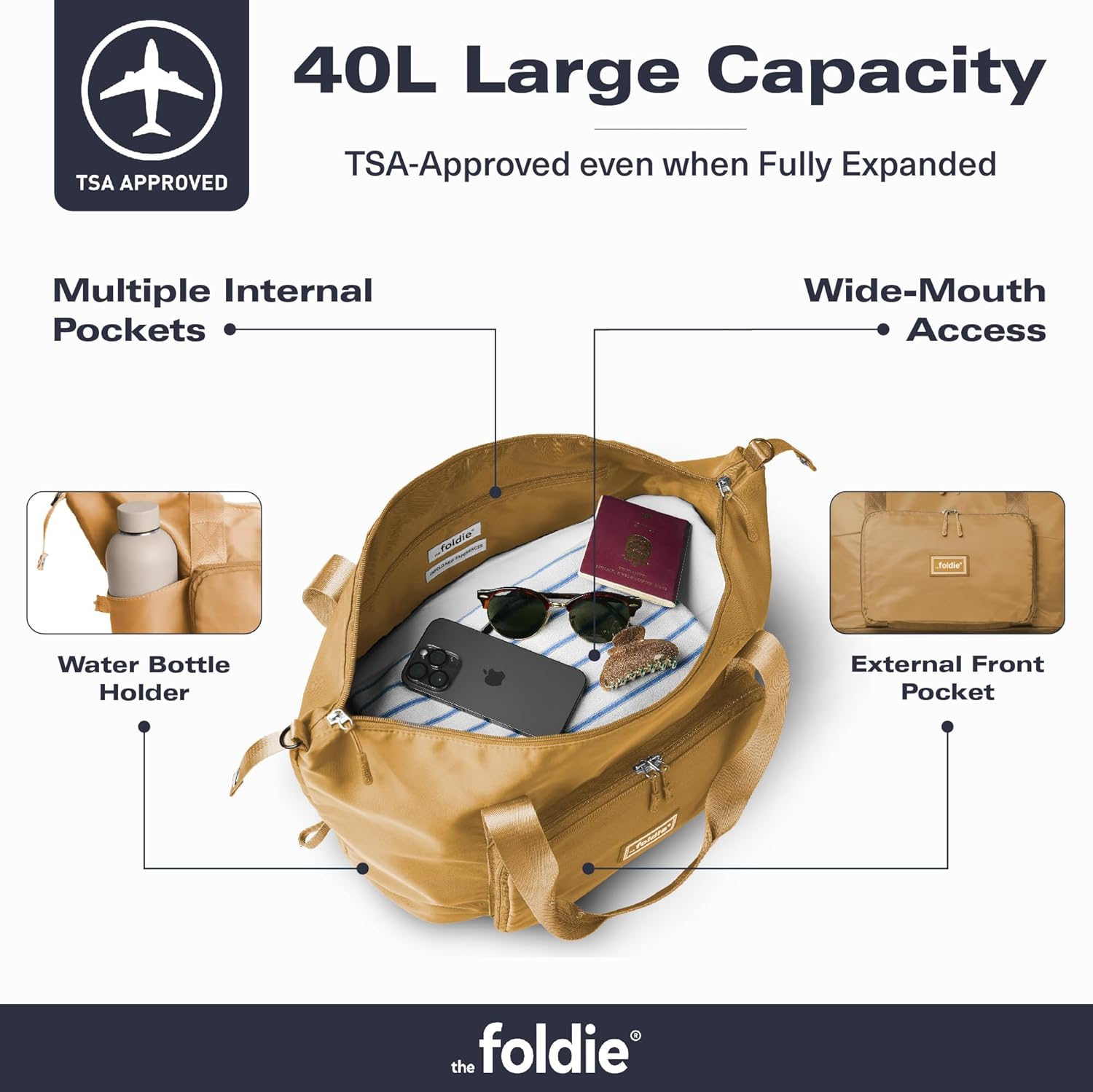 The Foldie Foldable Travel Bag for Women - 40L Weekender Bag with Multiple Pockets - Carry On Expendable Travel Bag - Image 3