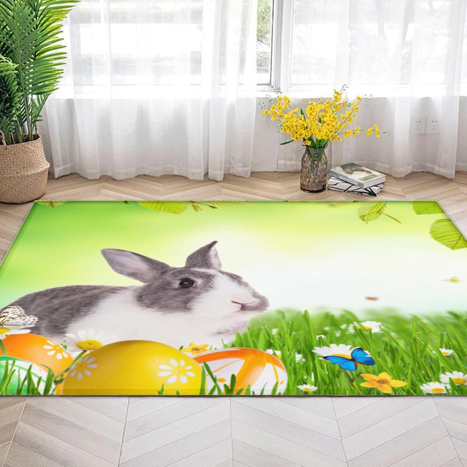 2' x 3' Happy Easter Bunny Eggs Flowers Super Soft Area Rug for Kids Baby Nursery, Kids Girls Nursery Soft Rug Home Decor Rug, Fuzzy Rugs for Nursery