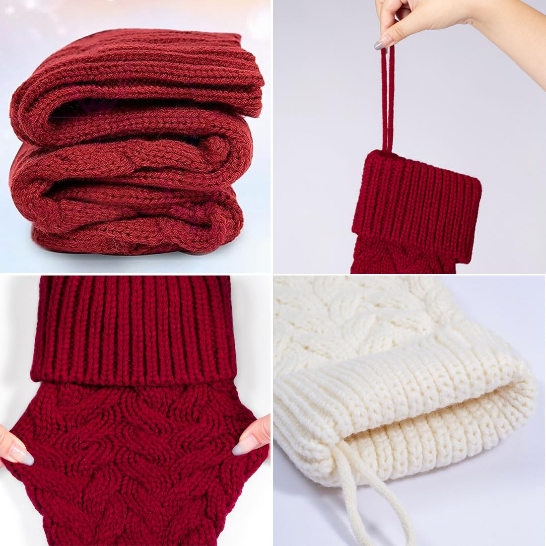 Set di calze natalizie classiche da 8,1 cm, a maglia, grandi e classiche, da appendere al caminetto, per bambini, per feste di famiglia, feste, decorazioni natalizie (rosso, bianco, verde)