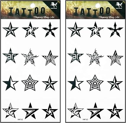 Amazon Com Tattoos 2 Sheets Black Fantasy Stars Cartoon Temporary Tattoo Black Tattoo Body Stickers For Man Women Arts Crafts Sewing