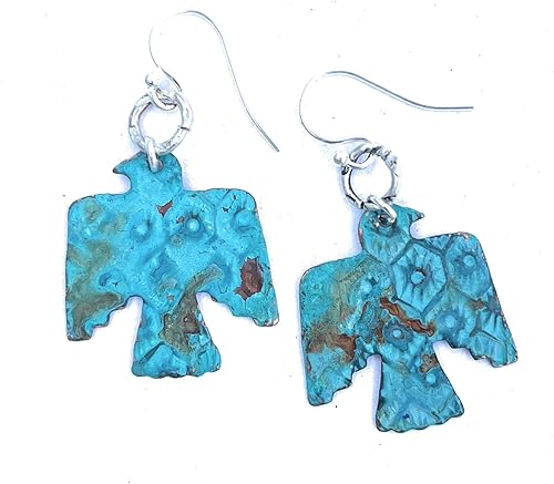 Boho Turquoise Rust Patina Thunderbird Earrings Copper Jewelry Gift Ideas for Women