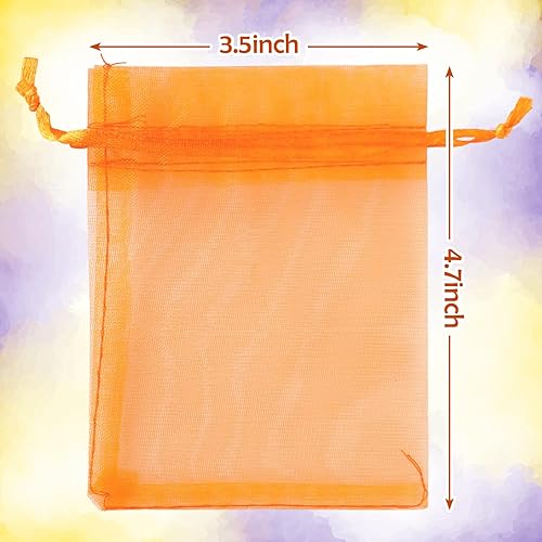 Miniatura 9 de Whaline 120 bolsas de organza de otoño con cordón naranja, amarillo, verde, marrón, bolsas de regalo de vacaciones de otoño, bolsas de regalo de