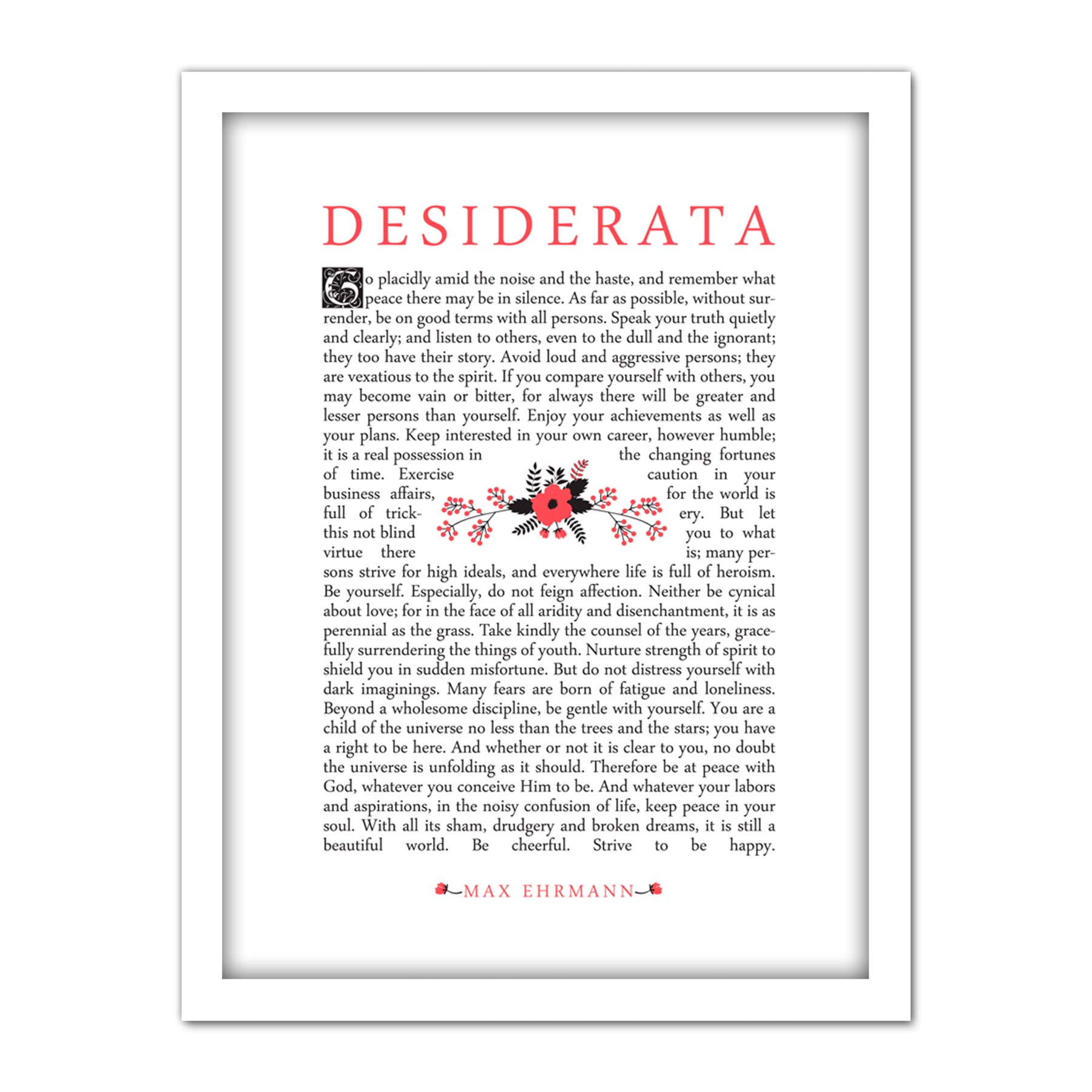 Wee Blue Coo Desiderata Ehrman Floral Artwork Framed Wall Art Print 18X24 Inch