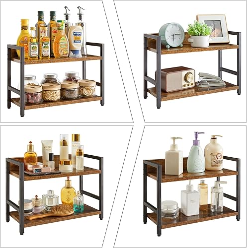 Miniatura 5 de IBUYKE Estante de especias industrial de 2 niveles, organizador de almacenamiento de escritorio, estante de condimentos de pie para encimera,