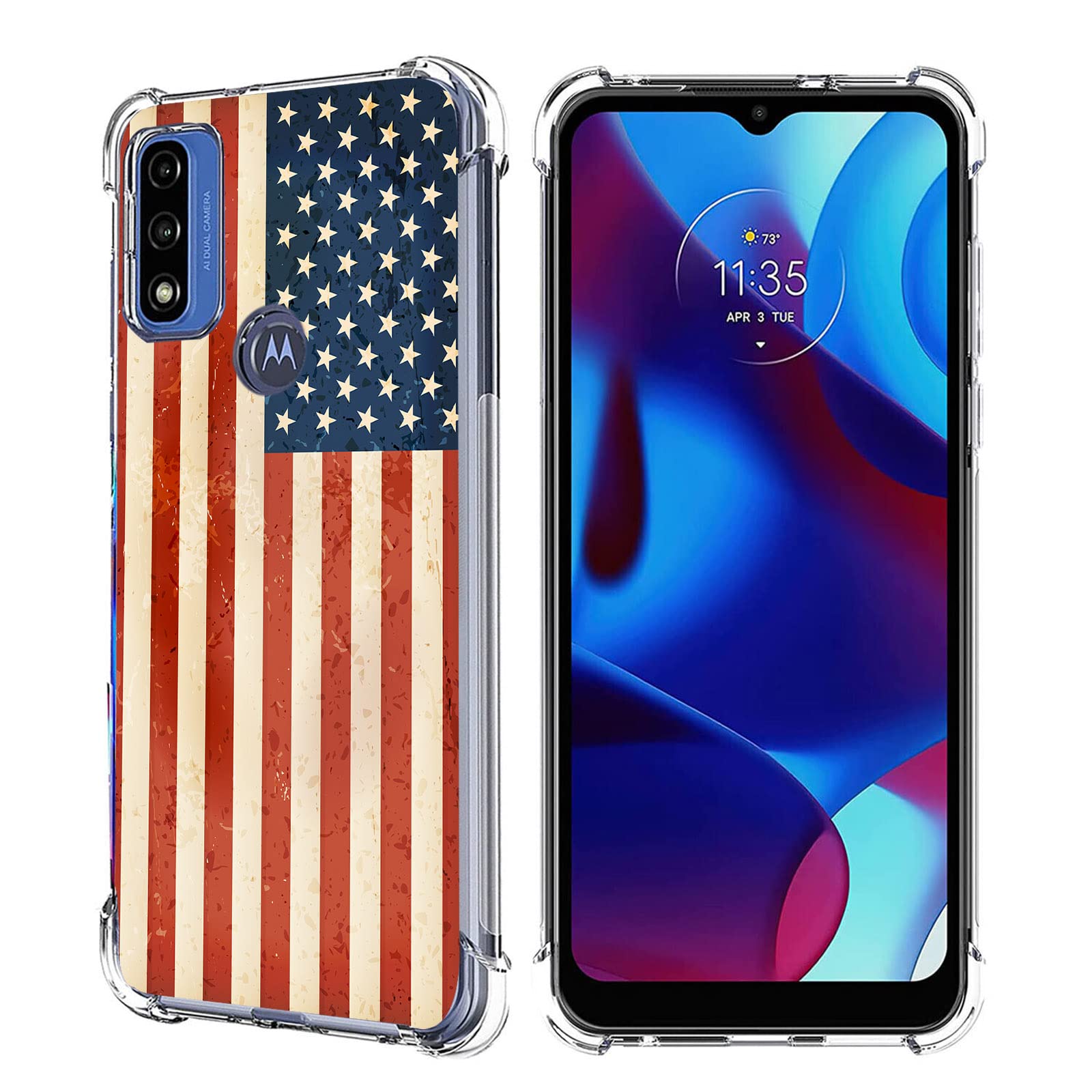 Beaucov Case for Moto G Pure/Moto G Power 2022/Moto G Play 2023, Retro American Flag Drop Protection Shockproof Case TPU Full Body Protective