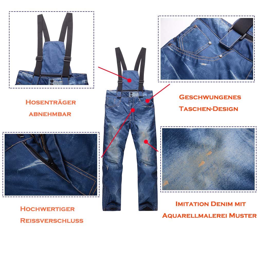 Casual Bretelles de Ski en Jean imperméable et Respirant pour Homme