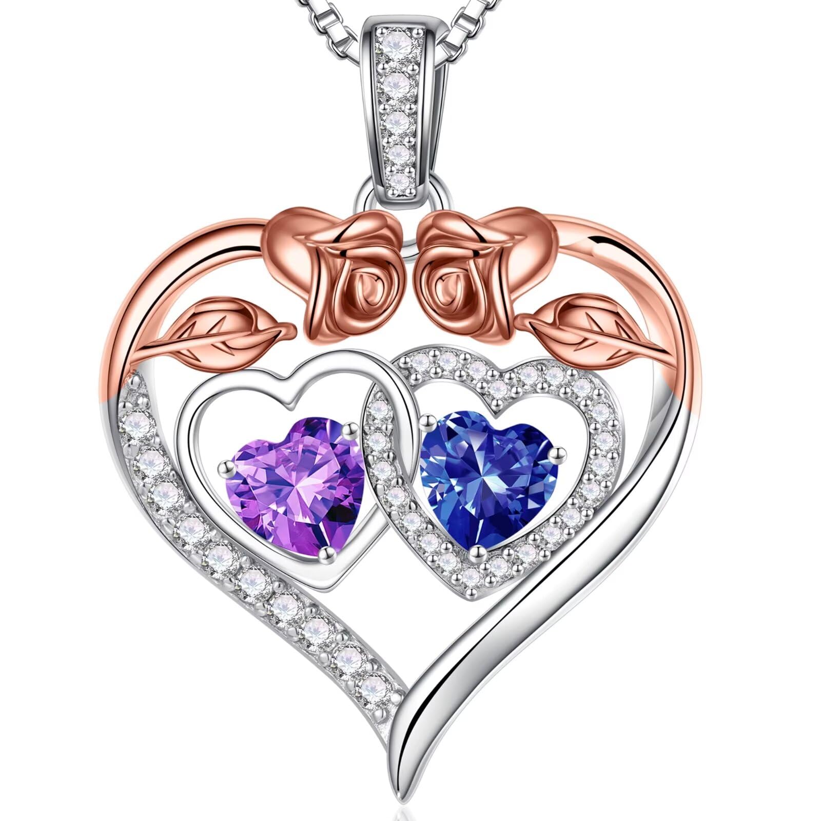 Iefil Valentines Day Gifts for Her - 925 Sterling Silver Rose Heart Necklaces for Women, Anniversary Birthday Gifts for Wife Girlfriend Mom