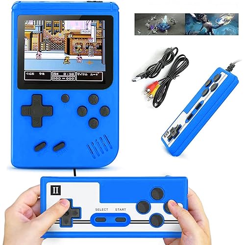 Retro Handheld Game Console, Portable Video Game Console for Children with 400 Classical FC Games 3.0-Inch Screen 1020mAh Rechargeable Battery Support for TV Connection and Two Players (Blue)