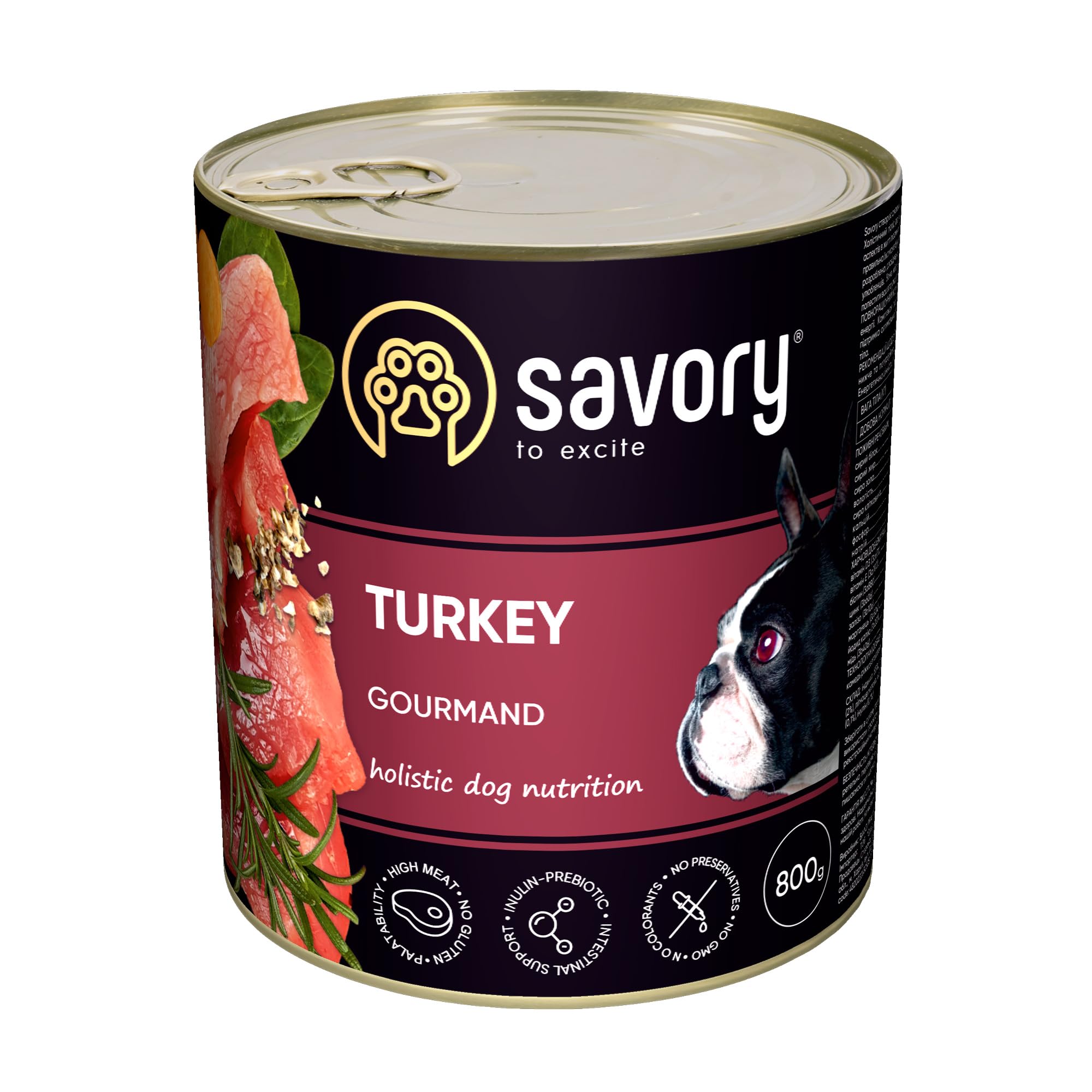 Savory - Cibo umido per cani - Cibo umido per cani - per Cane adulto - Turchia - Paté tenero dalla consistenza succosa e soffice, ad alto contenuto di carne - (6 x 800 g)