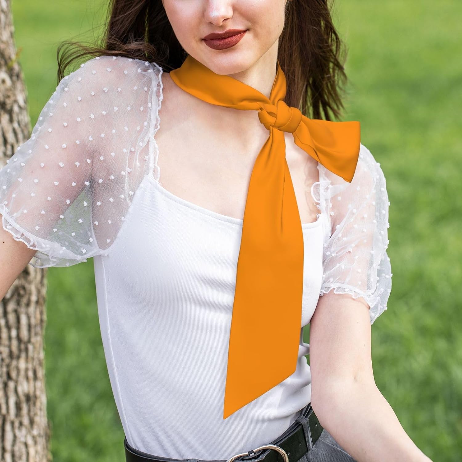 Dark Orange Print Scarf, Personalized Soft Silk Headband Head Scarves for Women Fashion Hair Accessories Lightweight image 4