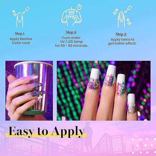 Miniatura 4 de Beetles Boujee - Juego de 6 esmaltes de gel con purpurina, color rosa, plateado, platino, morado, verde, dorado, con 2 piezas de 0.5 onzas líquidas,