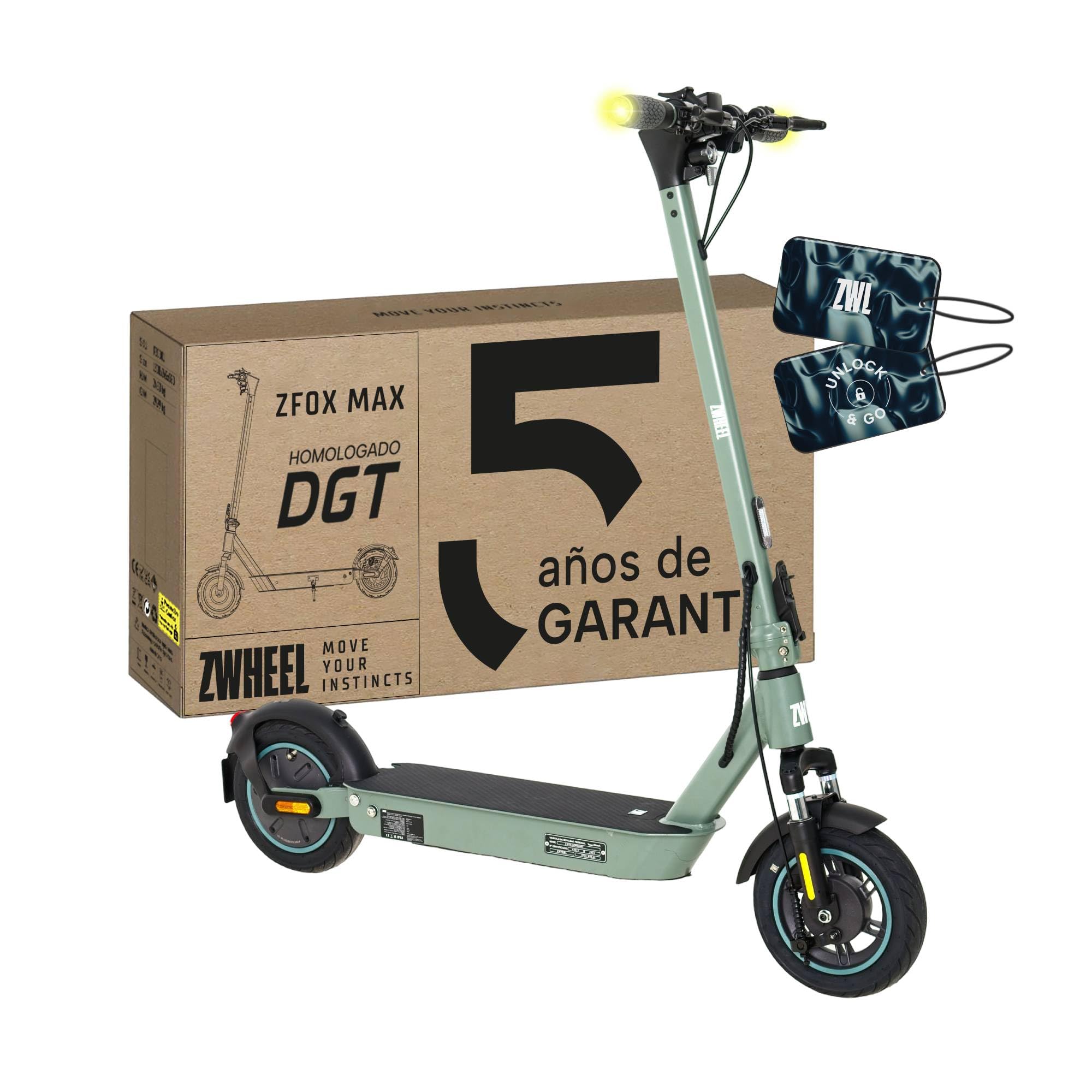 ZWHEEL ZFOX MAX | Patinete Eléctrico Adultos Homologado DGT - 800W MAX, 50km Autonomía, IP54 Resistencia al Agua, Ruedas 10" - Llave NFC, Intermitentes, Doble Suspensión, Frenos AER