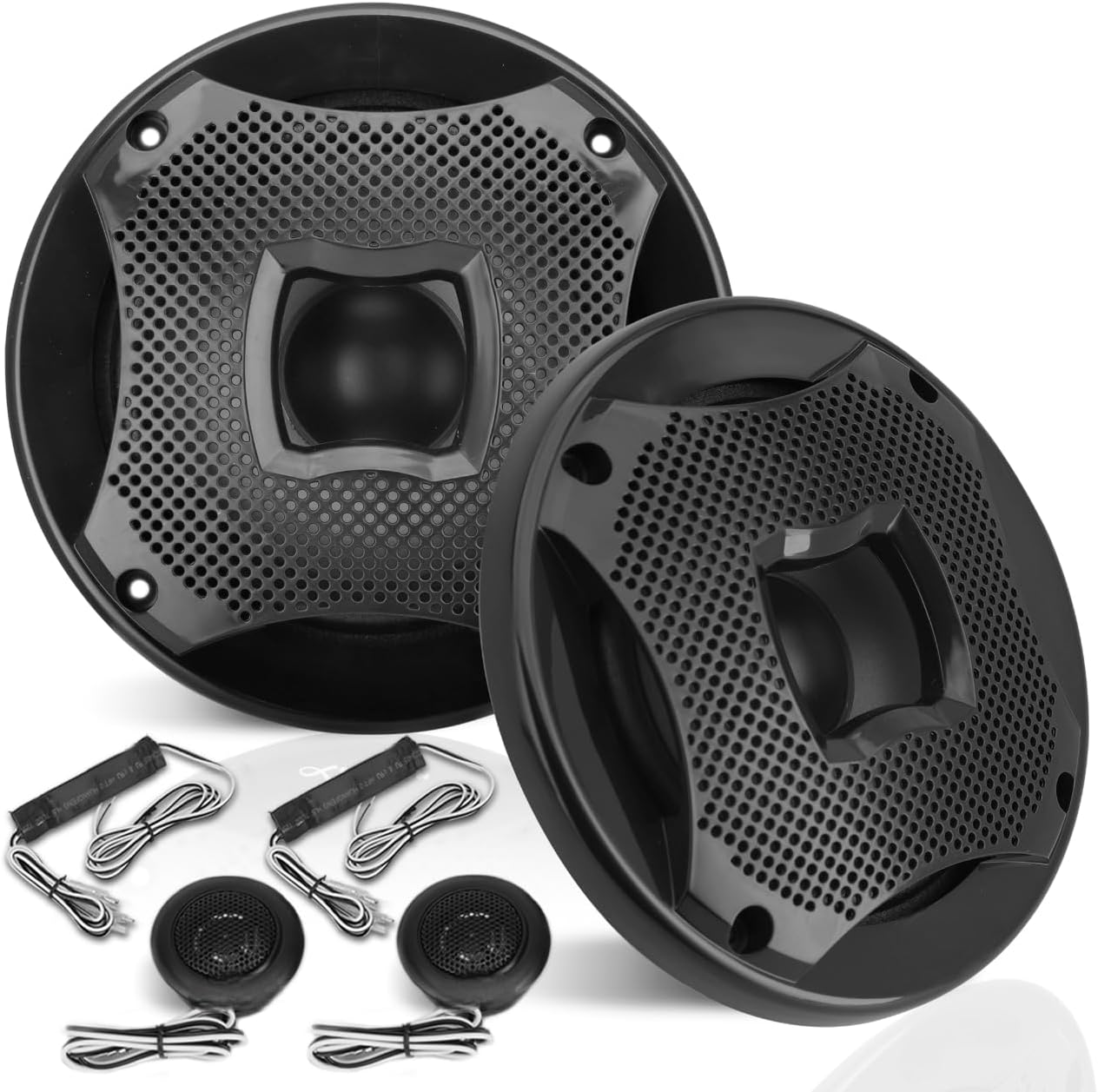 Lanzar Two Way Marine Speaker System, One Pair 6.5 inch Marine Component Speaker, 450 Watts Max Power with 4 Ohm Impedance, Waterproof, Flush Mount Capability, Resin Treatment Cloth Surround, Black