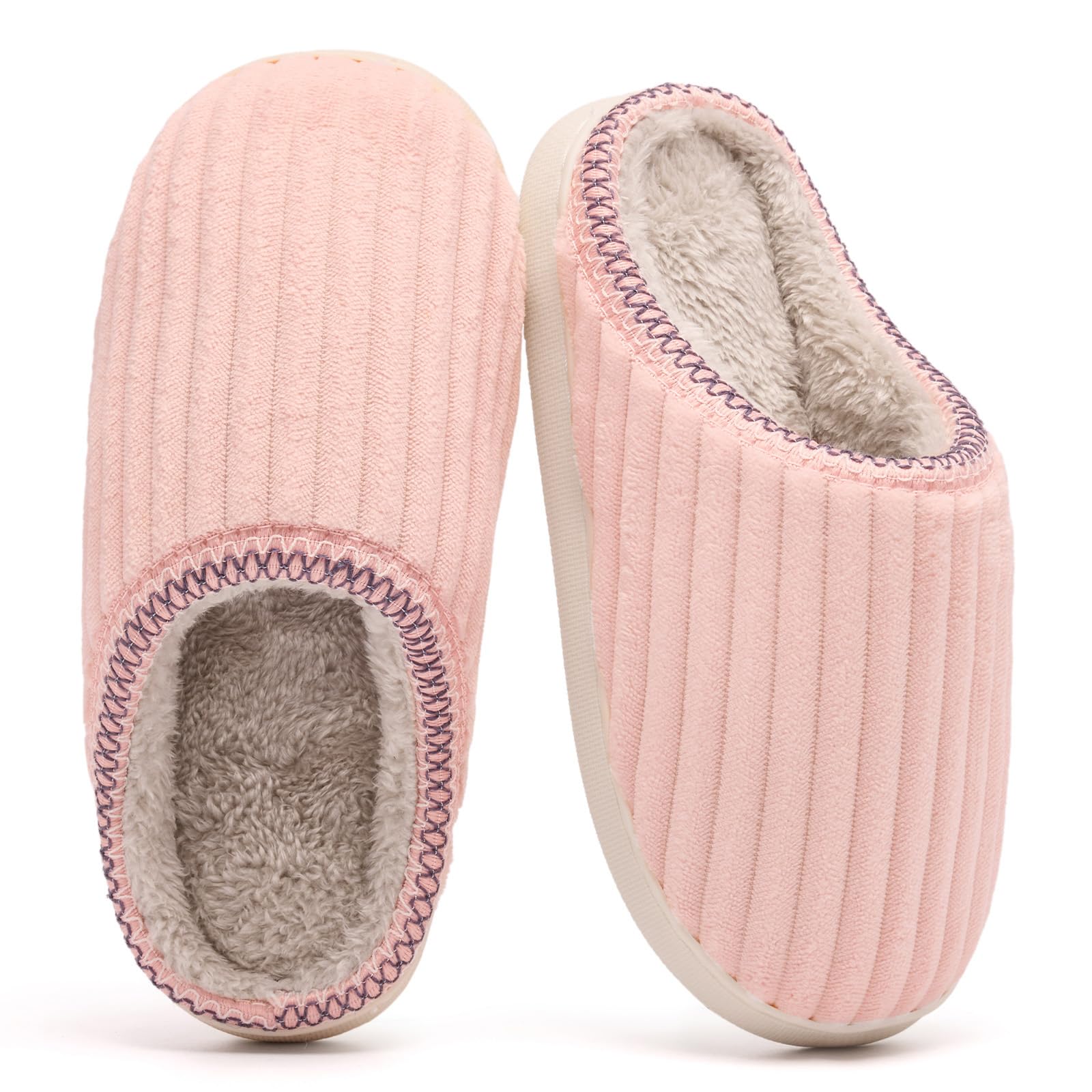 Waysoland Hausschuhe Damen Herren Winter Warme Plüsch Cord Pantoffeln | Damen Hausschuhe Memory Foam Rutschfeste Sohle Bequeme Pantoffeln