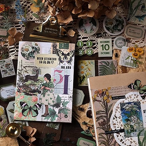 Miniatura 5 de Calcomanías de diario basura para álbumes de recortes, 160 piezas retro de flores, mariposas, naturaleza, poemas, letras decorativas para álbumes de