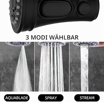 NIYATA Kitchen Tap Attachment 3 Functions 9 Adaptors 360° Rotating Shower Head Kitchen Tap Replacement G1/2 Female Thread Black for Sink Sink and Bathroom