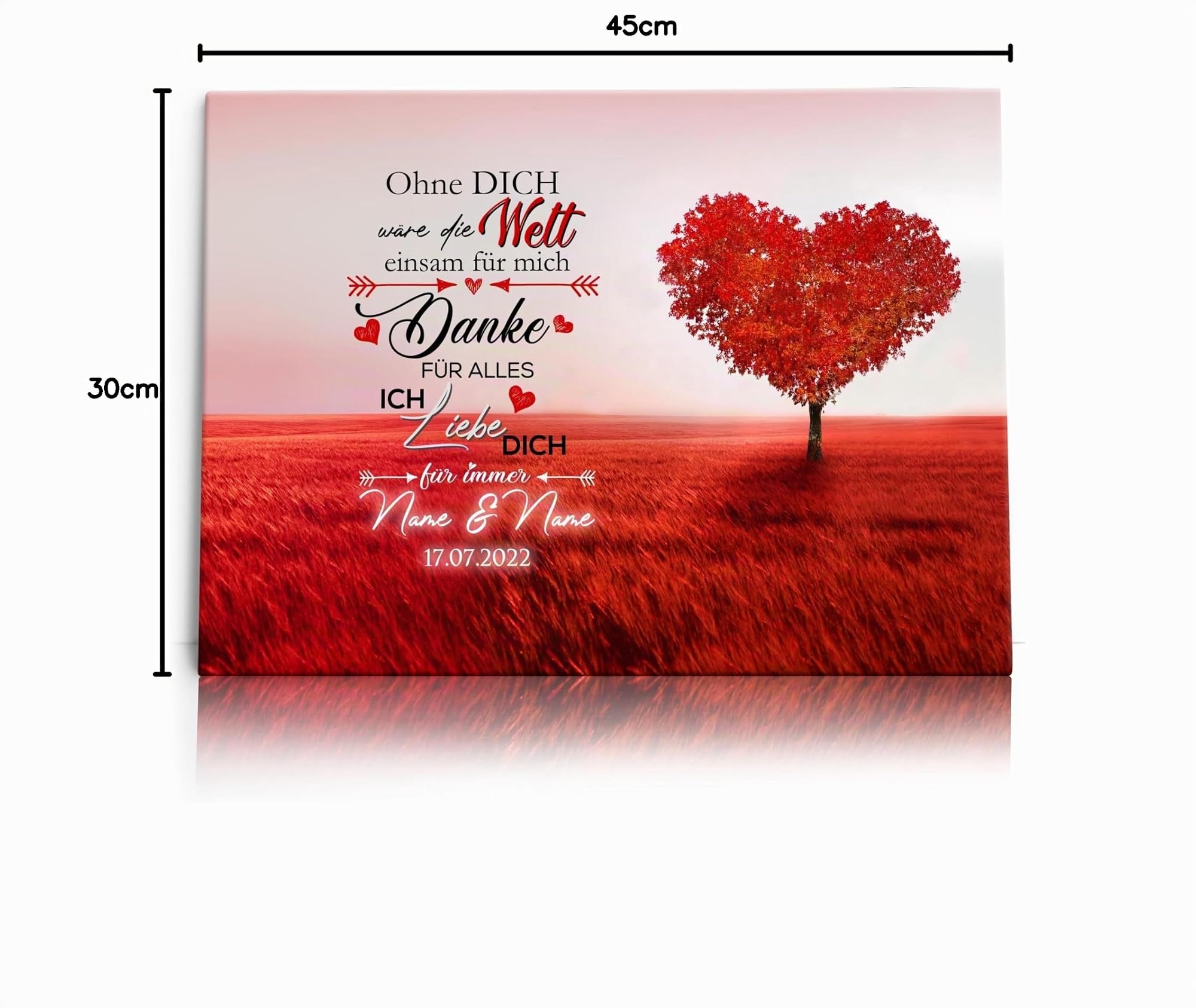 Liebesleinwand Individuelles Wandbild Ich liebe Dich | Jahrestag, Hochzeitstag Geschenke für Frauen | Leinwand mit Namen und Datum gestalten