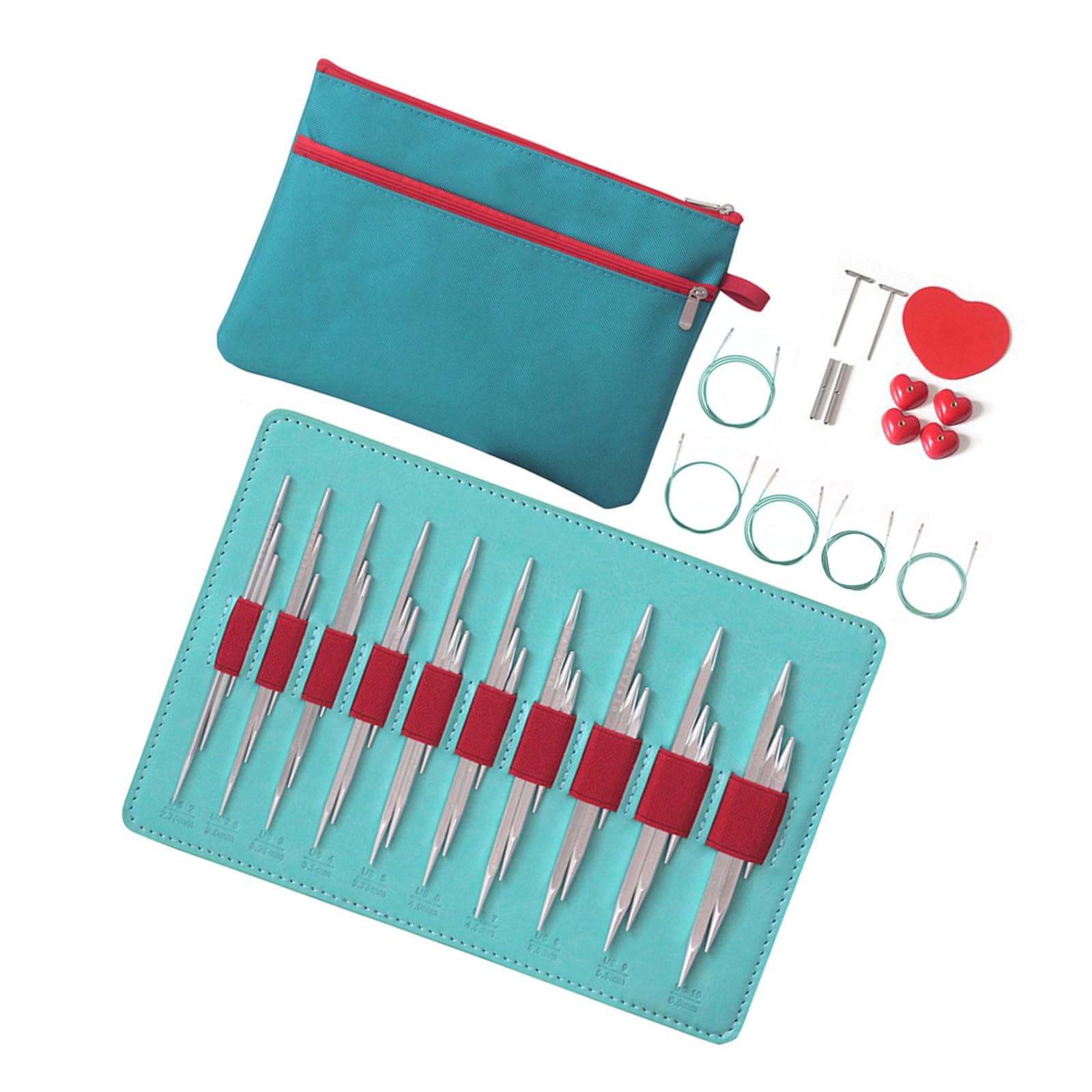 10Pairs Interchangeable Circular Aluminum Knitting Needle with Storage Bag 2.75-6.0mm for Weaving Yarns Craft Weaving Silver Needle