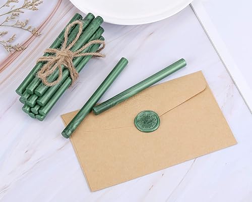 Miniatura 7 de Yoption 15 barras de cera para sellar pistola de pegamento para sello de cera, ideal para invitaciones de boda, tarjetas, sobres (verde metálico)